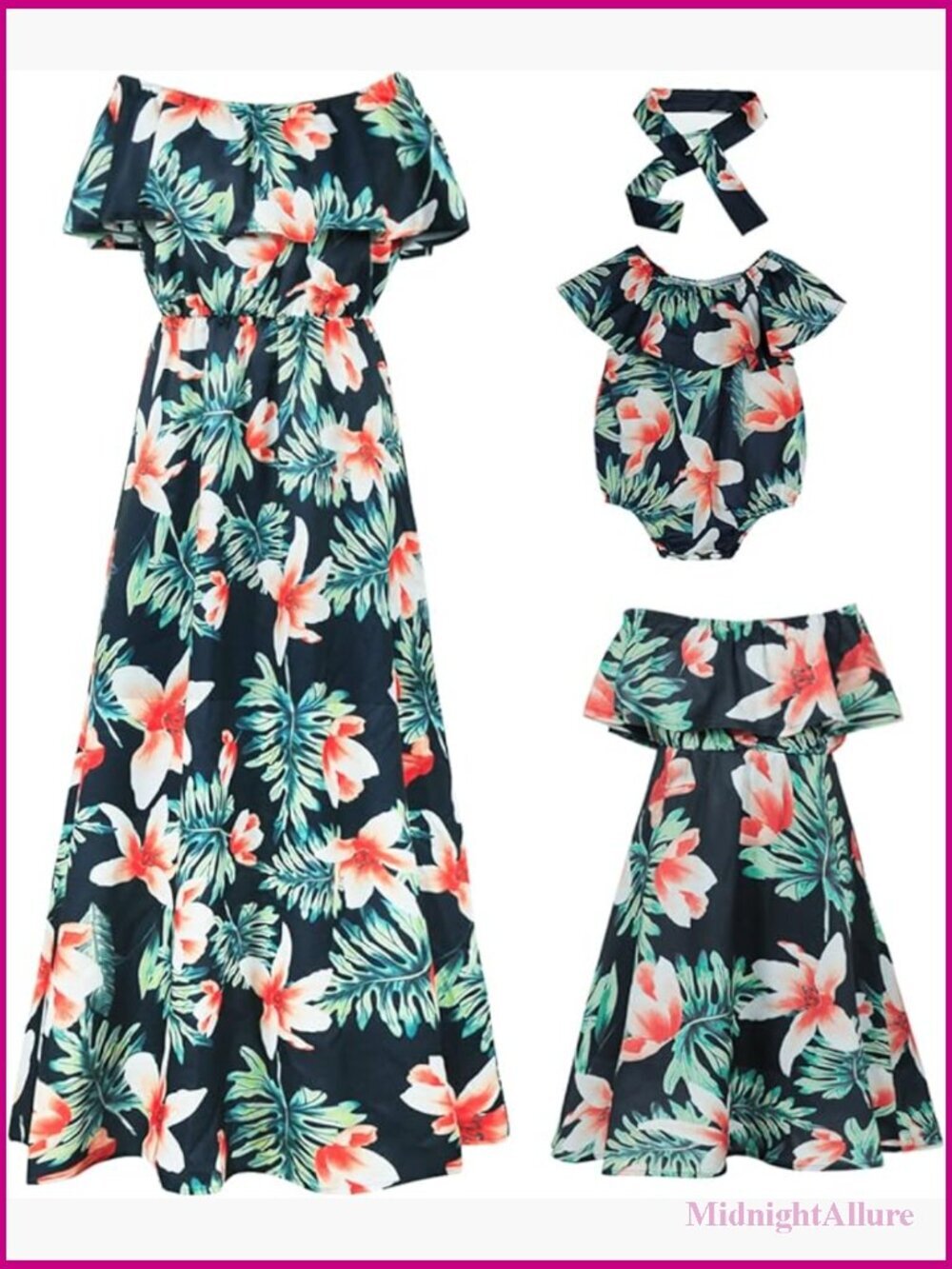 Mommy and Me Floral Chiffon Dress Matching Outfits